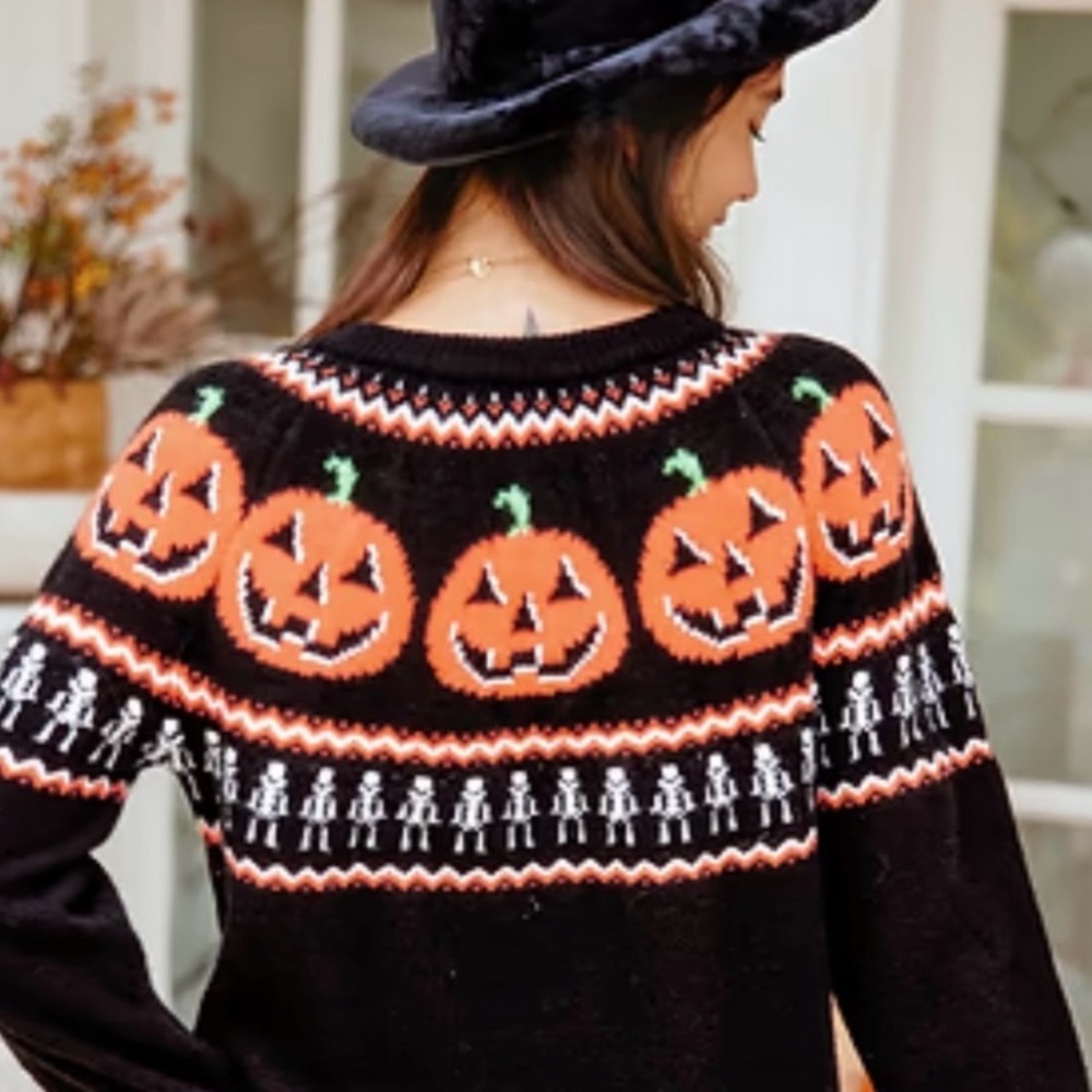 NWOT ZAFUL Traditional Halloween Pumpkins Sweater L - Picture 7 of 8